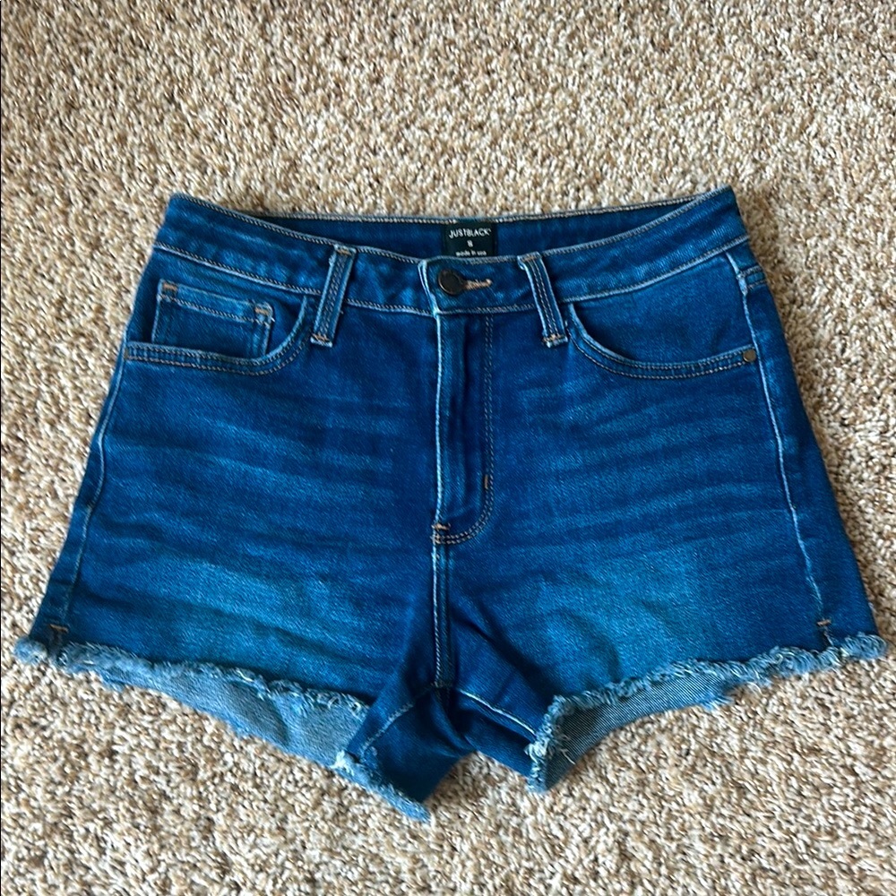 Just Black Blue Jean Shorts with Frayed Hem